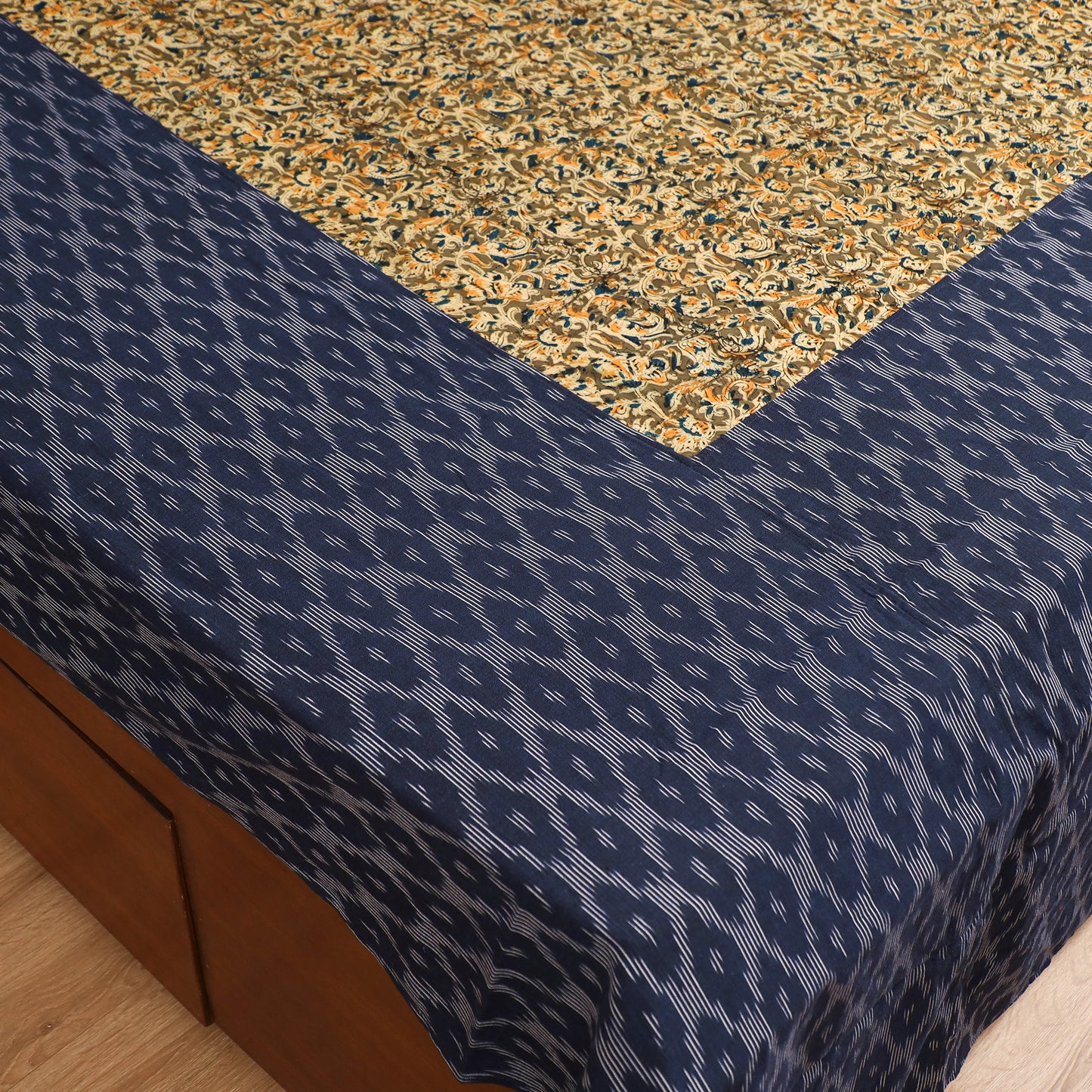Pochampally Ikat with Kalamkari Patch Cotton Double Bedsheet Set (108 x 90 in) 07