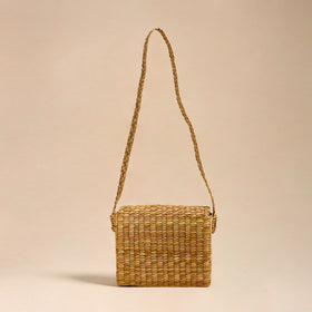 Pink Handcrafted Natural Water Reed Embroidered Sling Bag 