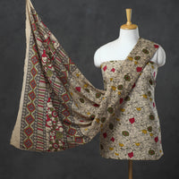 Beige - 3pc Kalamkari Print Cotton Dress Material 07