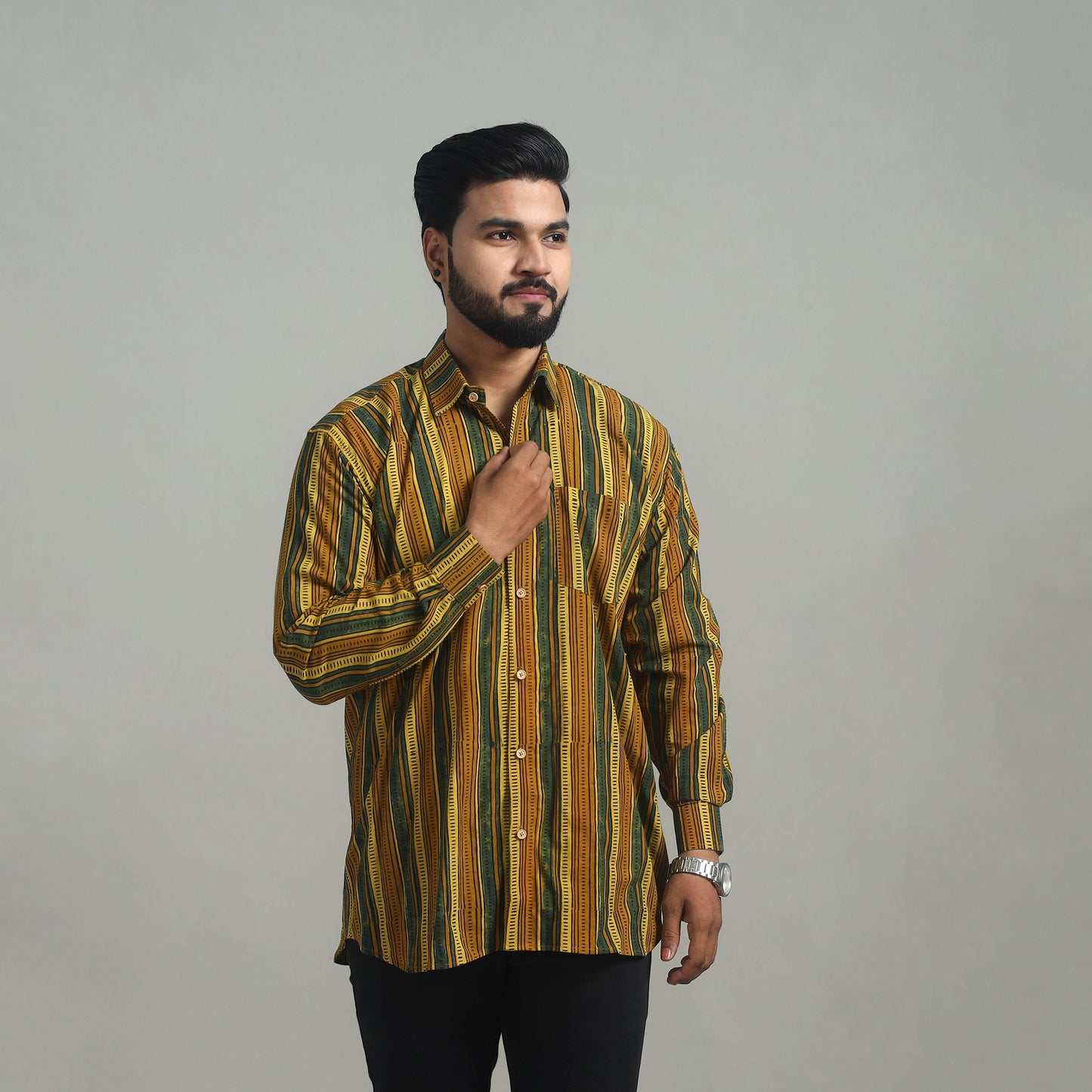 Multicolor - Natural Dyed Cotton Men Ajrakh Print Shirt 06