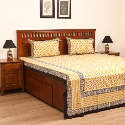 Bagru Hand Block Print Natural Dyed Cotton Double Bedsheet Set (108 x 90 in) 12