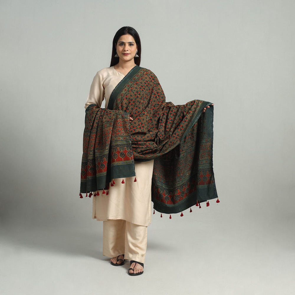 Hand Block Printed Cotton Ajrakh Dupatta 13