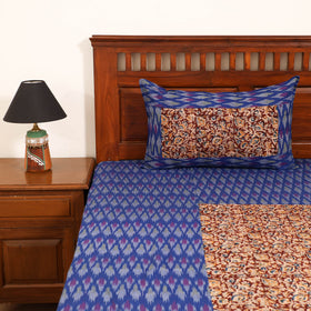 Pochampally Ikat with Kalamkari Patch Cotton Double Bedsheet Set (108 x 90 in) 08