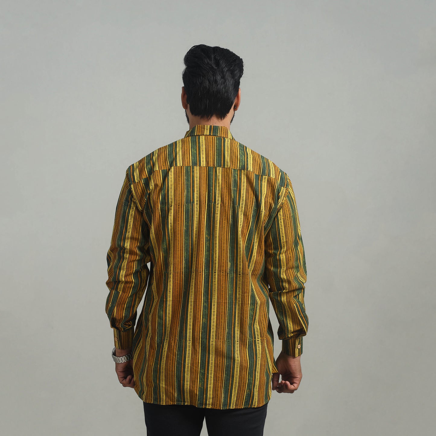 Multicolor - Natural Dyed Cotton Men Ajrakh Print Shirt 06