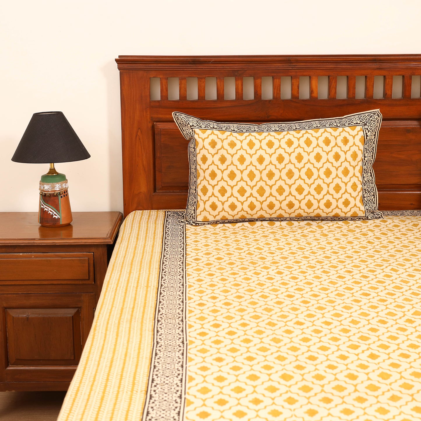 Bagru Hand Block Print Natural Dyed Cotton Double Bedsheet Set (108 x 90 in) 12