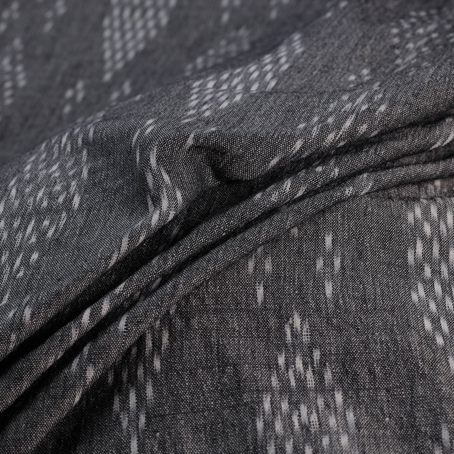 Grey - Exclusive! Pure Handspun Handwoven Pochampally Ikat Cotton x Wool Fabric 05