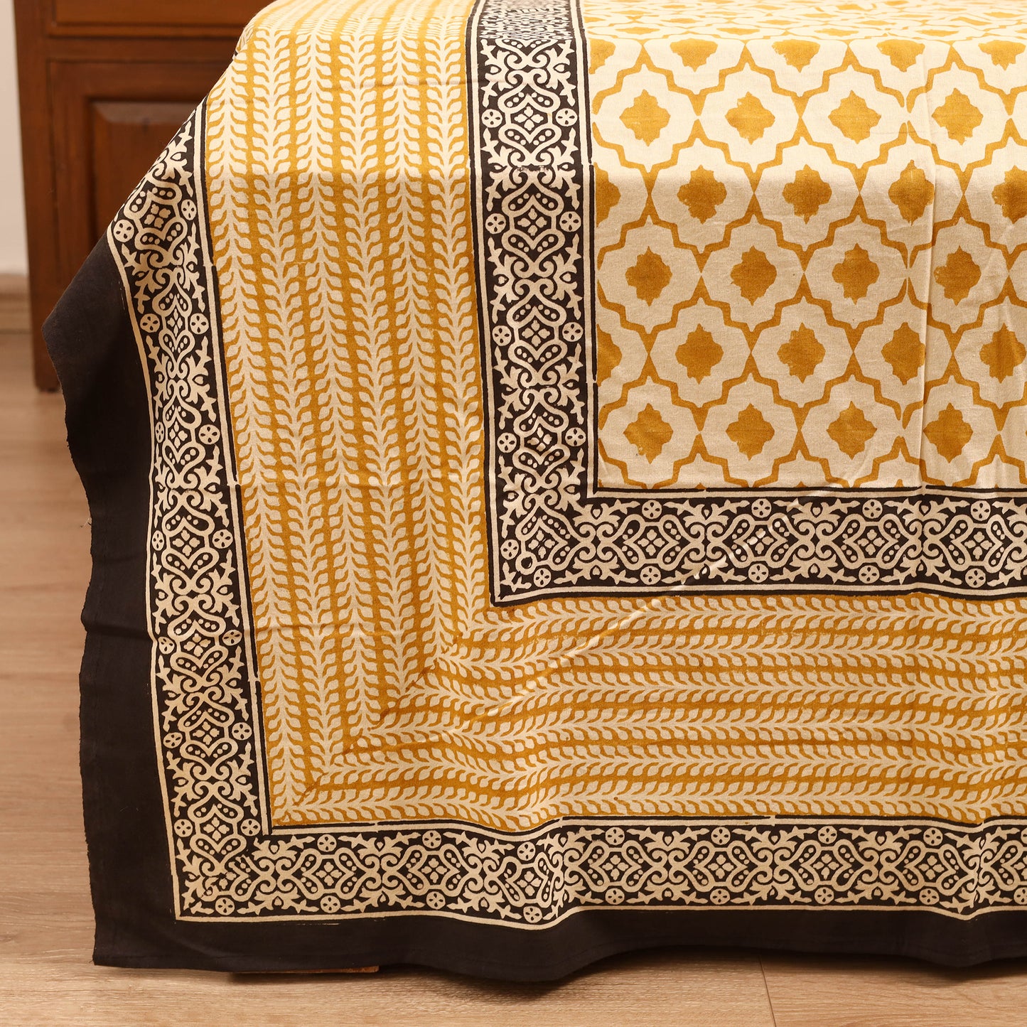 Bagru Hand Block Print Natural Dyed Cotton Double Bedsheet Set (108 x 90 in) 12