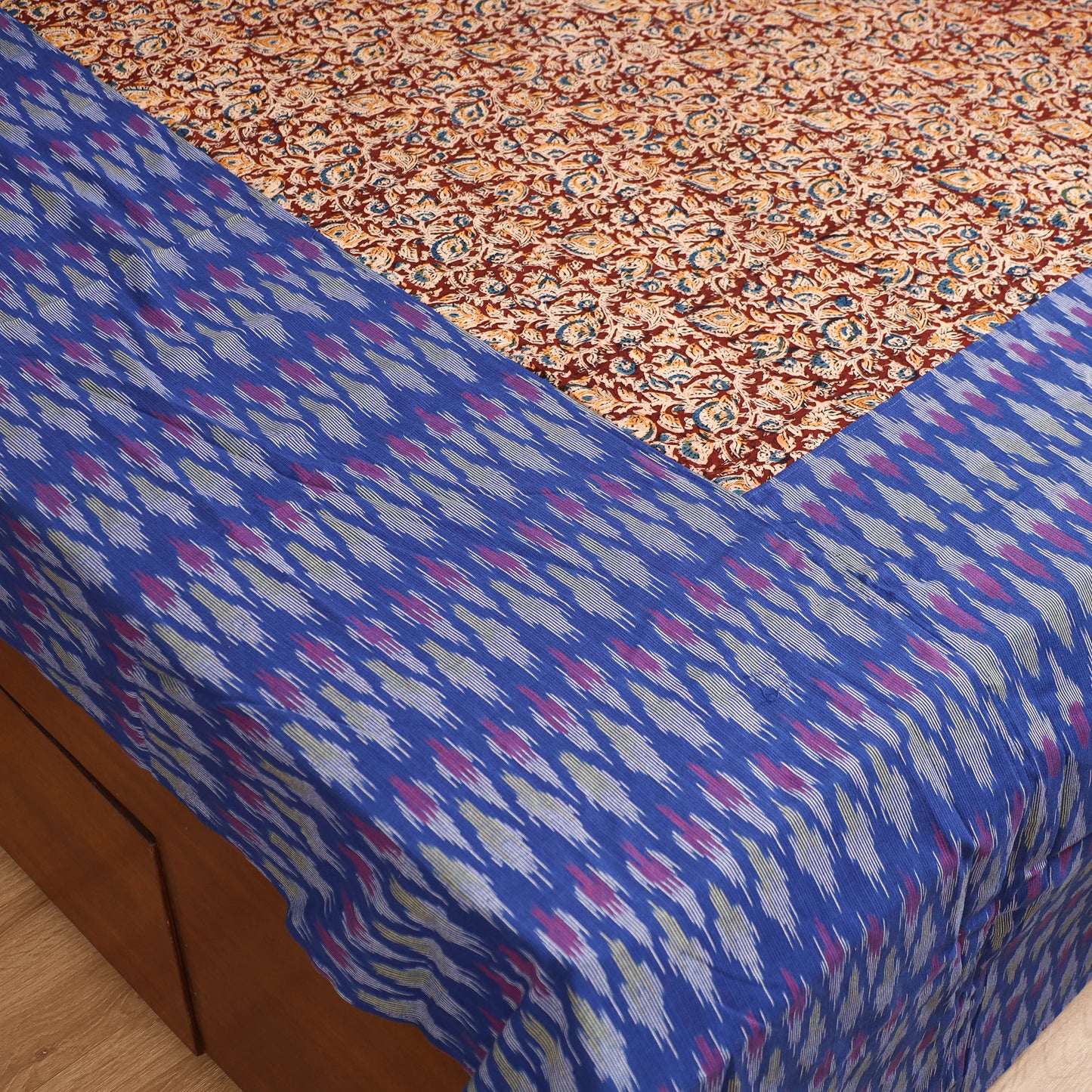 Pochampally Ikat with Kalamkari Patch Cotton Double Bedsheet Set (108 x 90 in) 08