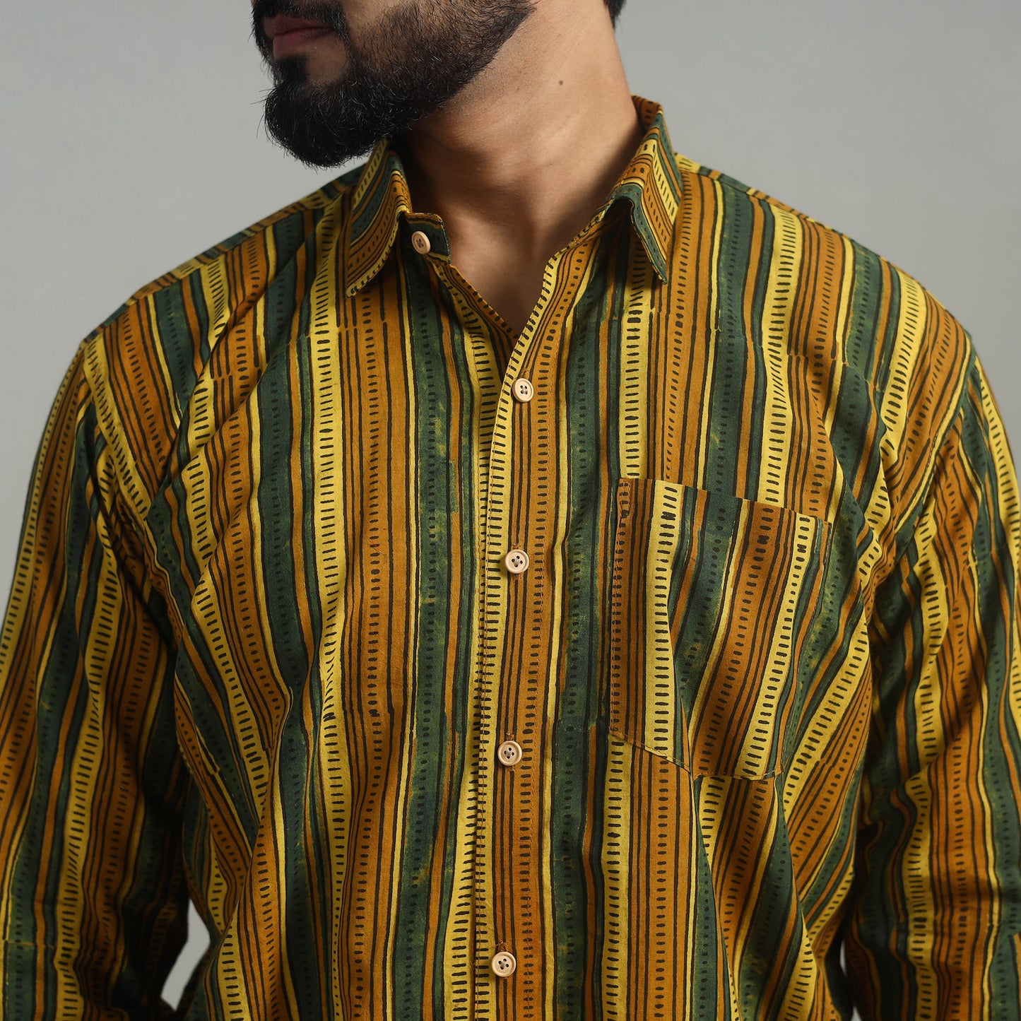 Multicolor - Natural Dyed Cotton Men Ajrakh Print Shirt 06