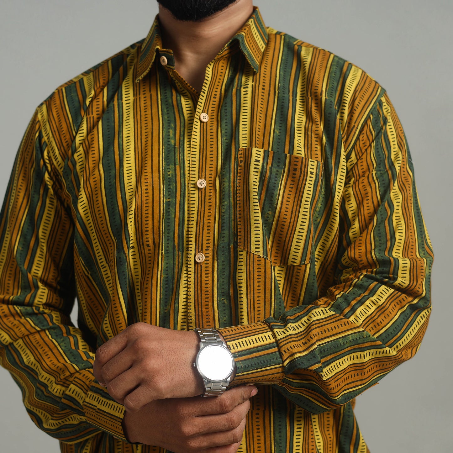 Multicolor - Natural Dyed Cotton Men Ajrakh Print Shirt 06