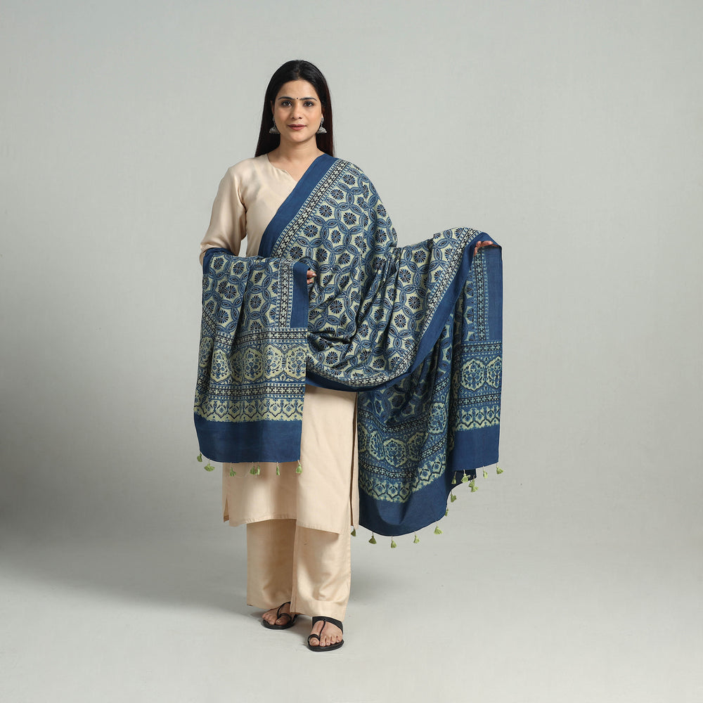 Hand Block Printed Cotton Ajrakh Dupatta 14