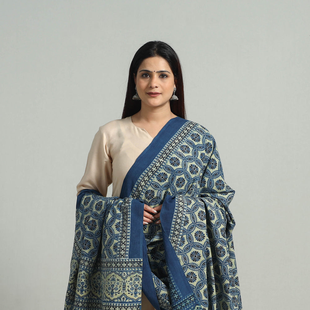 Hand Block Printed Cotton Ajrakh Dupatta 14