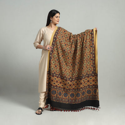 Hand Block Printed Cotton Ajrakh Dupatta 15