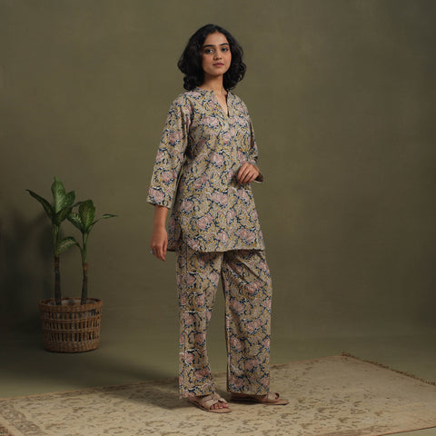 Yellow Pedana Natural Dyed Block Print Kalamkari Co-ord Set 