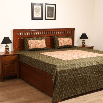 Pochampally Ikat with Kalamkari Patch Cotton Double Bedsheet Set (108 x 90 in) 09