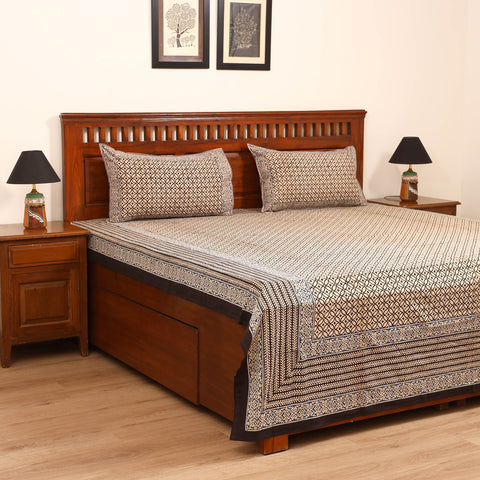 Bagru Hand Block Print Natural Dyed Cotton Double Bedsheet Set (108 x 90 in) 14