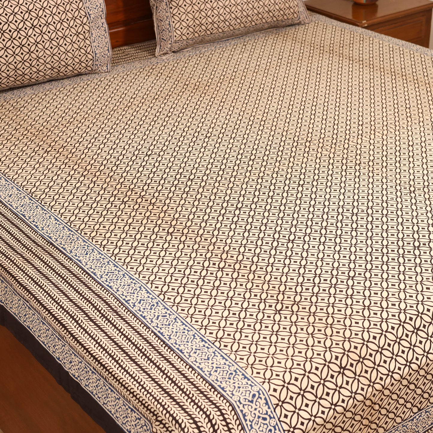 Bagru Hand Block Print Natural Dyed Cotton Double Bedsheet Set (108 x 90 in) 14
