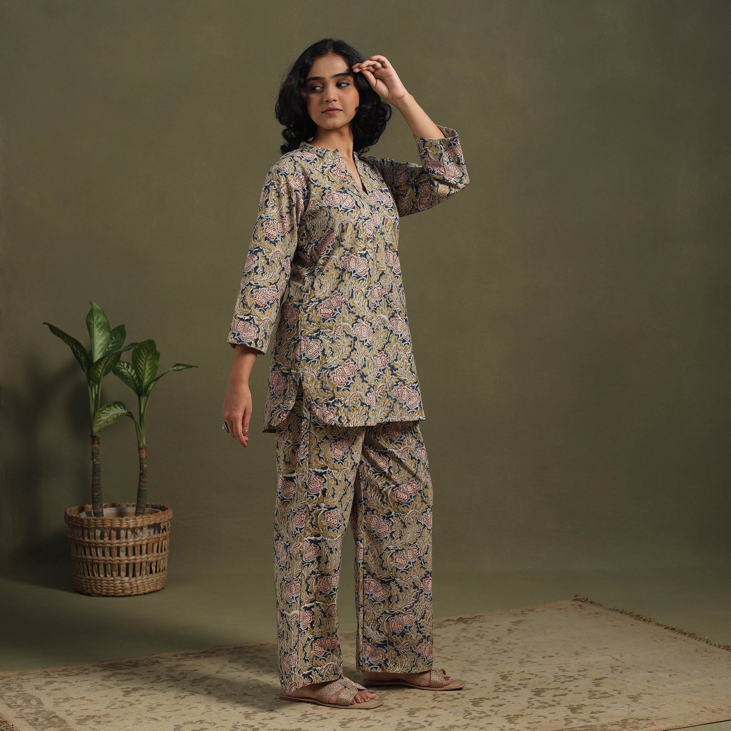 Yellow Pedana Natural Dyed Block Print Kalamkari Co-ord Set 