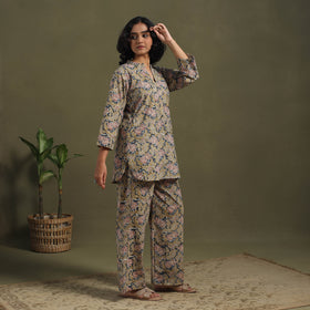 Yellow Pedana Natural Dyed Block Print Kalamkari Co-ord Set 