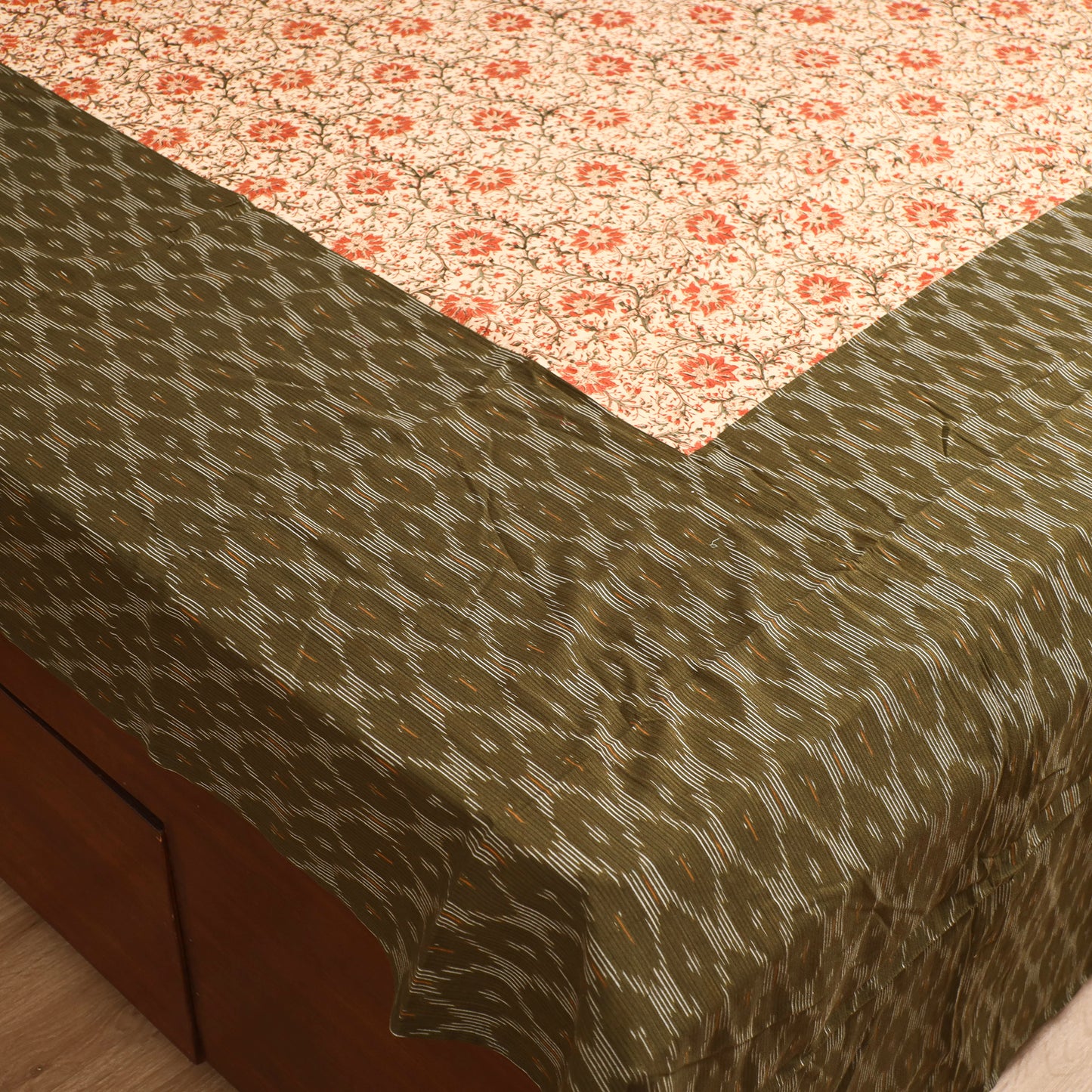 Pochampally Ikat with Kalamkari Patch Cotton Double Bedsheet Set (108 x 90 in) 09