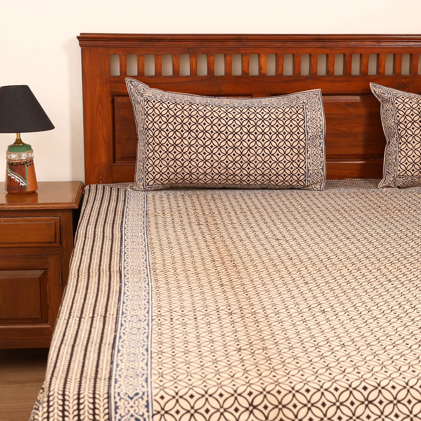 Bagru Hand Block Print Natural Dyed Cotton Double Bedsheet Set (108 x 90 in) 14