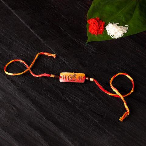 Om Rectangular - Copper Enamel Rakhi by Ekibeki 44