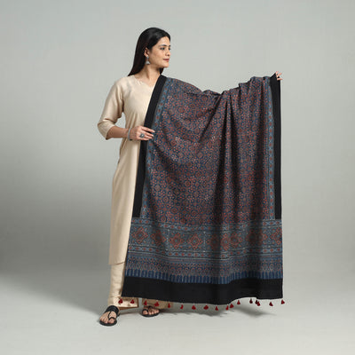 Hand Block Printed Cotton Ajrakh Dupatta 16