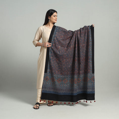 Blue - Hand Block Printed Cotton Ajrakh Dupatta 16