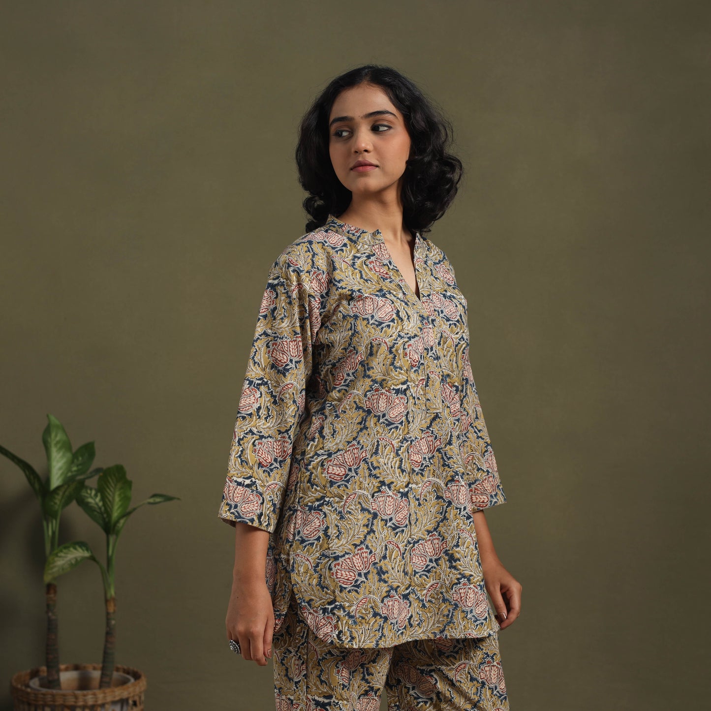 Yellow Pedana Natural Dyed Block Print Kalamkari Co-ord Set 