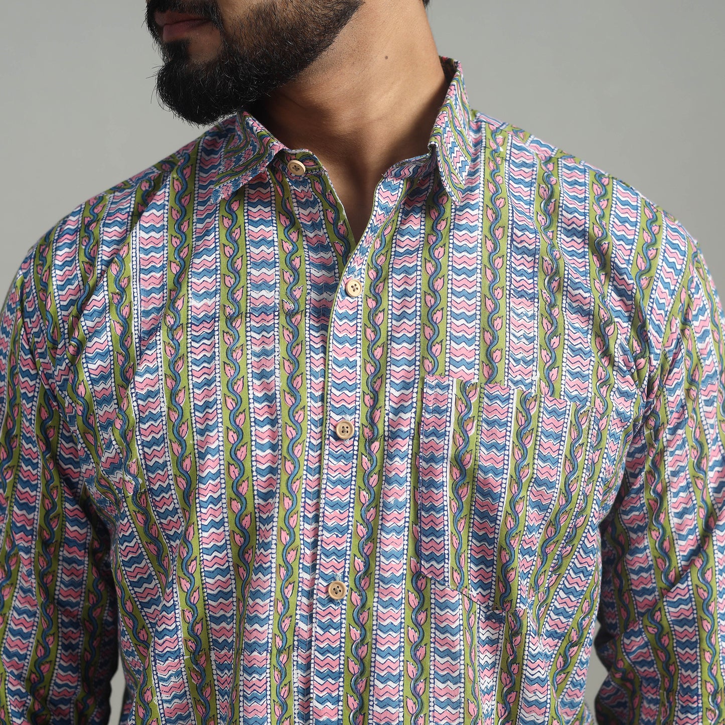 Multicolor - Full Sleeve Cotton Men Sanganeri Print Shirt 04