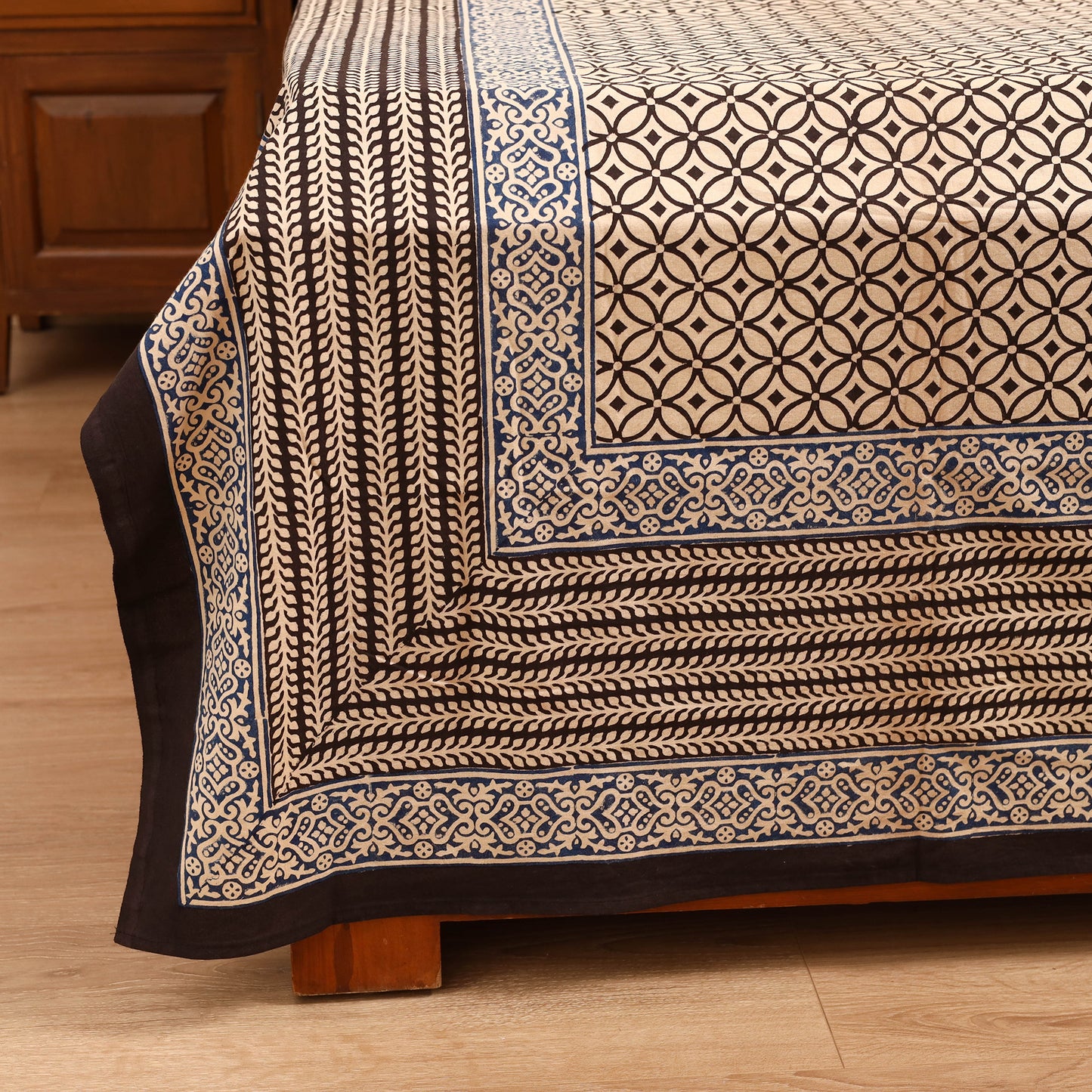 Bagru Hand Block Print Natural Dyed Cotton Double Bedsheet Set (108 x 90 in) 14