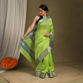 Green - traditional handloom zari work silk maheshwari