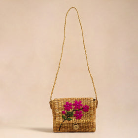 Beige - handcrafted natural water reed embroidered sling