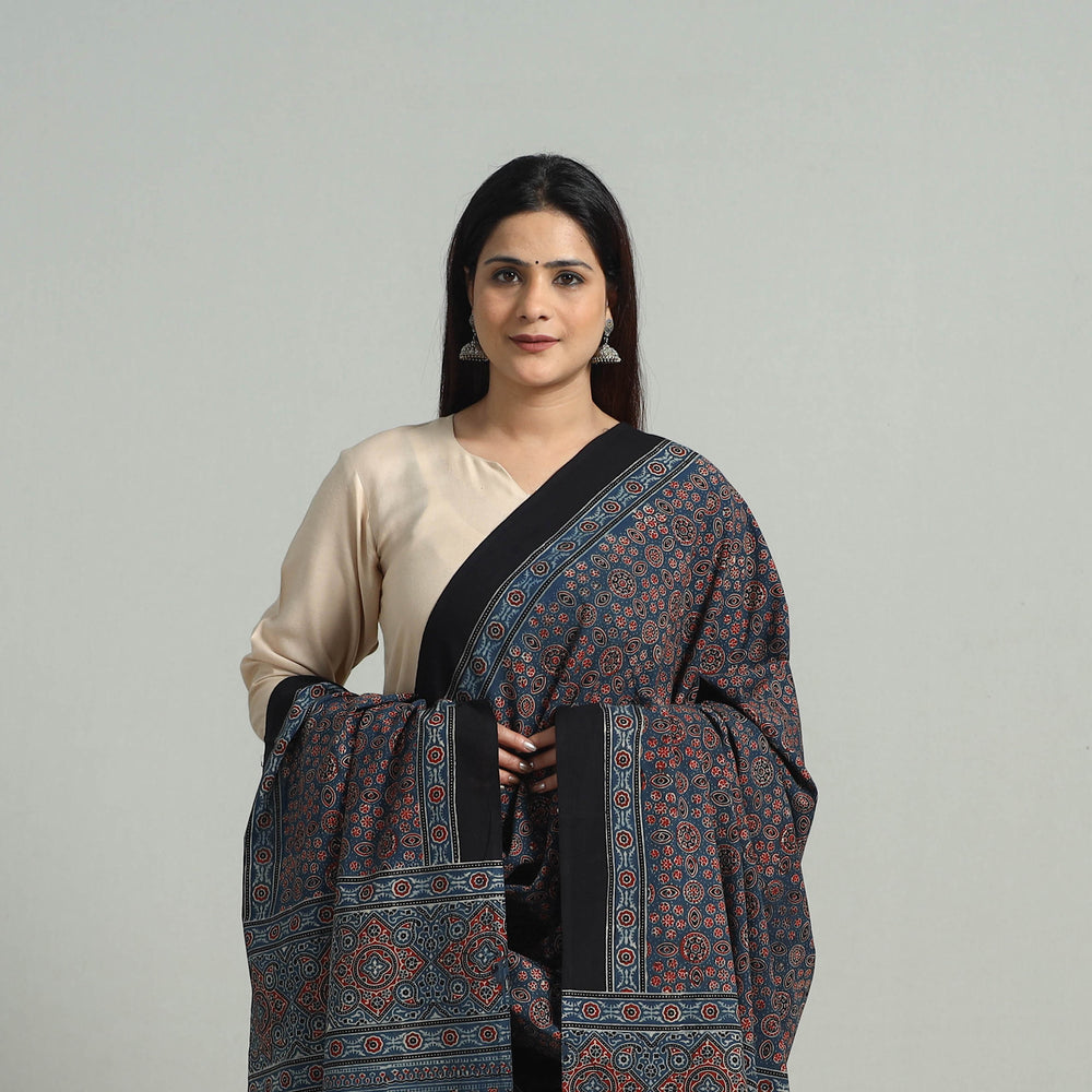 Hand Block Printed Cotton Ajrakh Dupatta 16