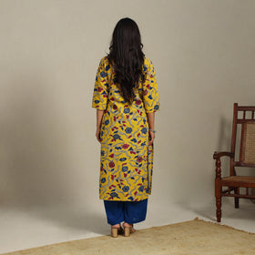 Yellow Printed Cotton Straight Kalamkari Kurta