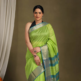 Green - traditional handloom zari work silk maheshwari