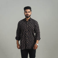 Black - Natural Dyed Cotton Men Ajrakh Print Shirt 03