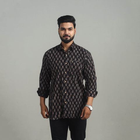 Natural Dyed Cotton Men Ajrakh Print Shirt 03