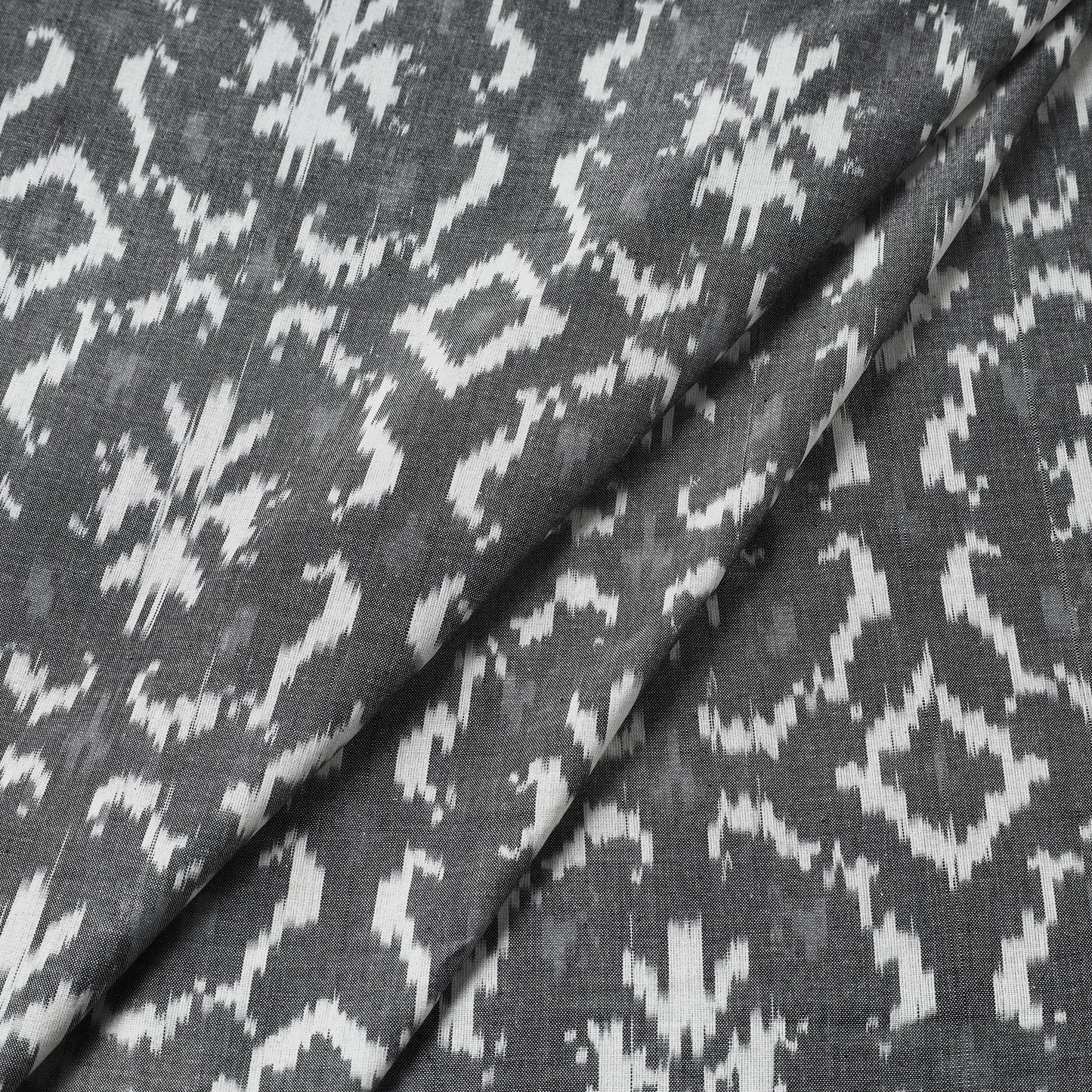 Battleship Grey & White Patterns Pochampally Central Asian Ikat Cotton Handloom Fabric