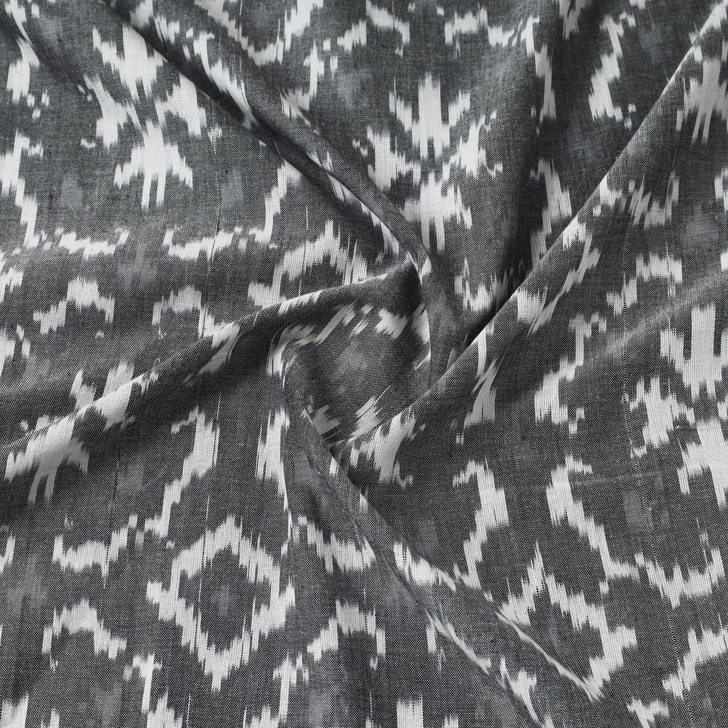 Battleship Grey & White Patterns Pochampally Central Asian Ikat Cotton Handloom Fabric
