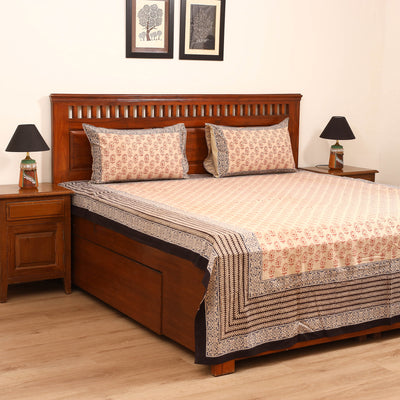 Bagru Hand Block Print Natural Dyed Cotton Double Bedsheet Set (108 x 90 in) 15
