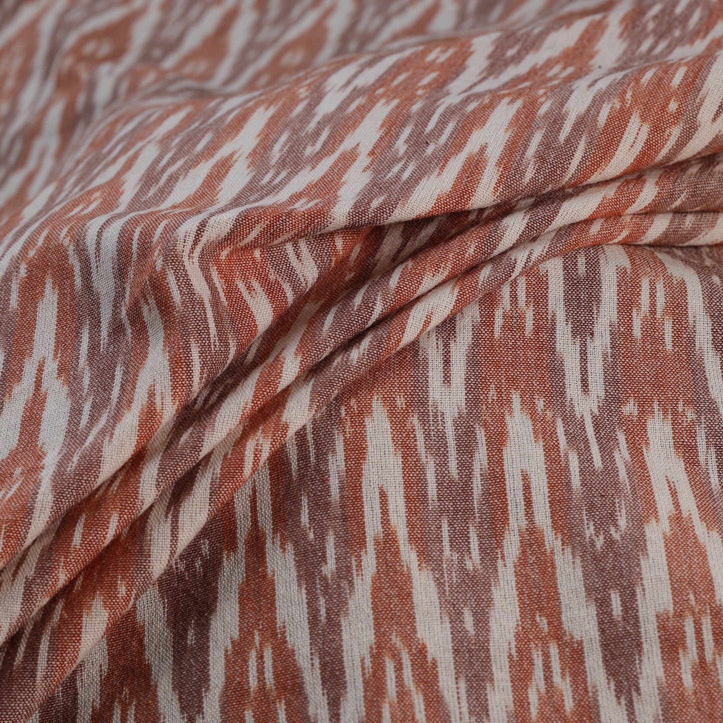 Brown - Exclusive! Pure Handspun Handwoven Pochampally Ikat Cotton x Wool Fabric 08