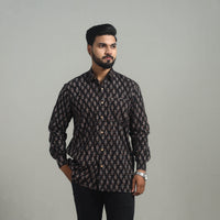 Black - Natural Dyed Cotton Men Ajrakh Print Shirt 03