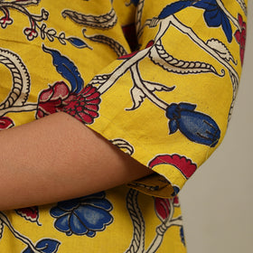 Yellow Printed Cotton Straight Kalamkari Kurta