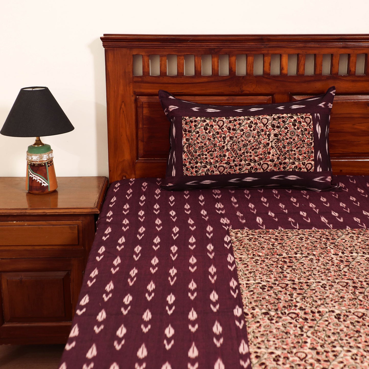 Pochampally Ikat with Kalamkari Patch Cotton Double Bedsheet Set (108 x 90 in) 11