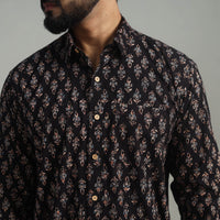 Black - Natural Dyed Cotton Men Ajrakh Print Shirt 03