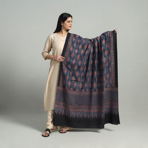 Blue - Hand Block Printed Cotton Ajrakh Dupatta 18