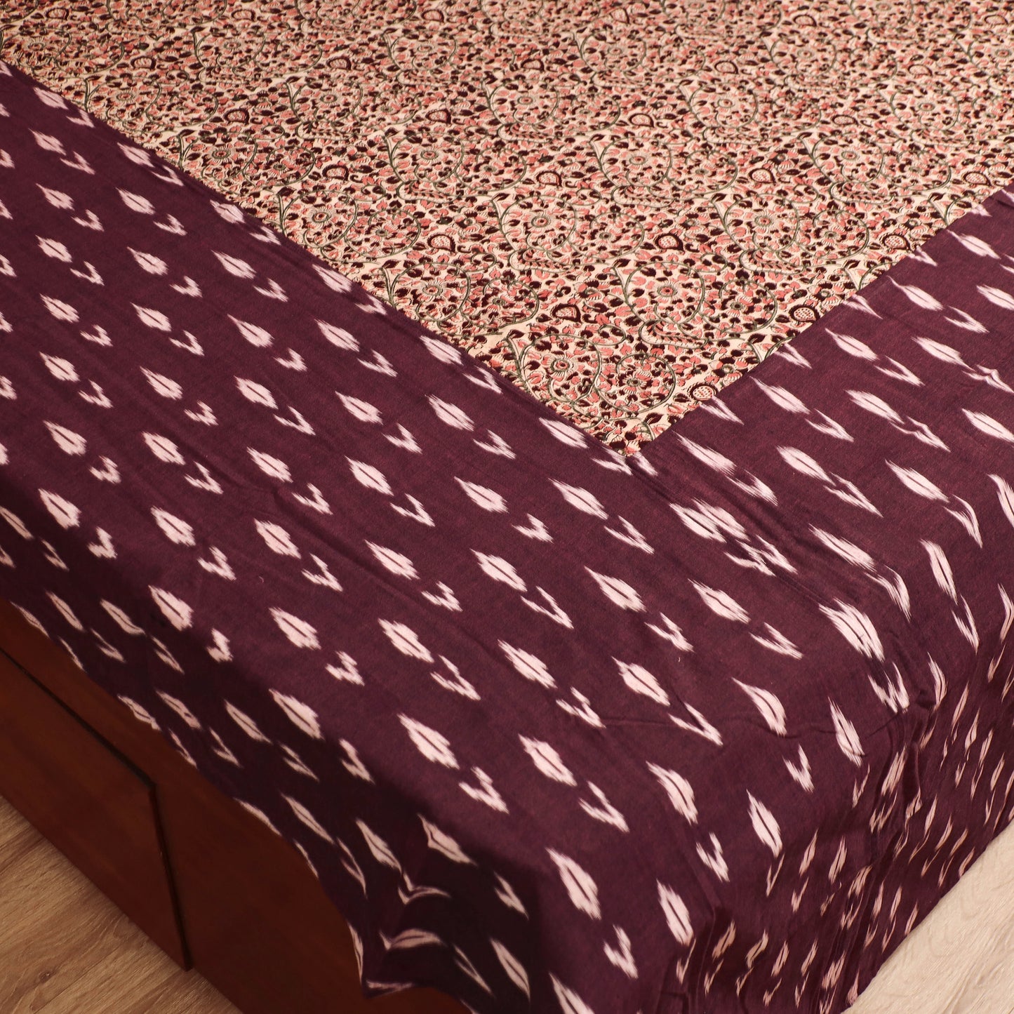 Pochampally Ikat with Kalamkari Patch Cotton Double Bedsheet Set (108 x 90 in) 11