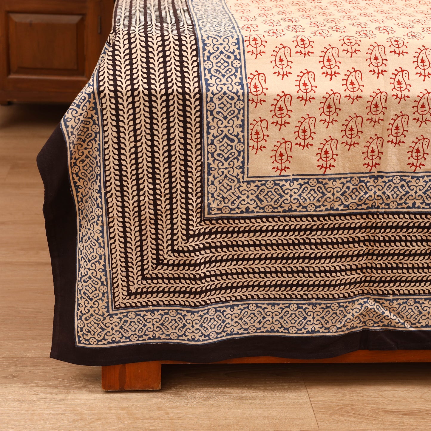 Bagru Hand Block Print Natural Dyed Cotton Double Bedsheet Set (108 x 90 in) 15