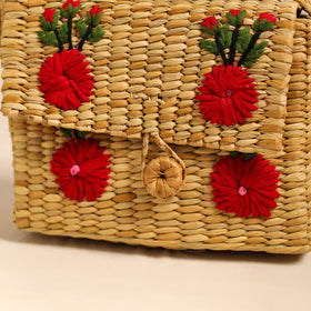 Beige Handcrafted Natural Water Reed Embroidered Sling Bag